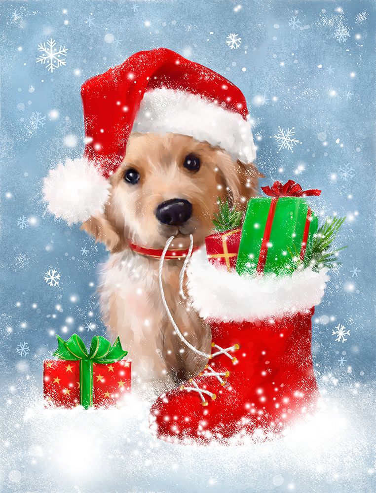 Puppy with Santas Hat