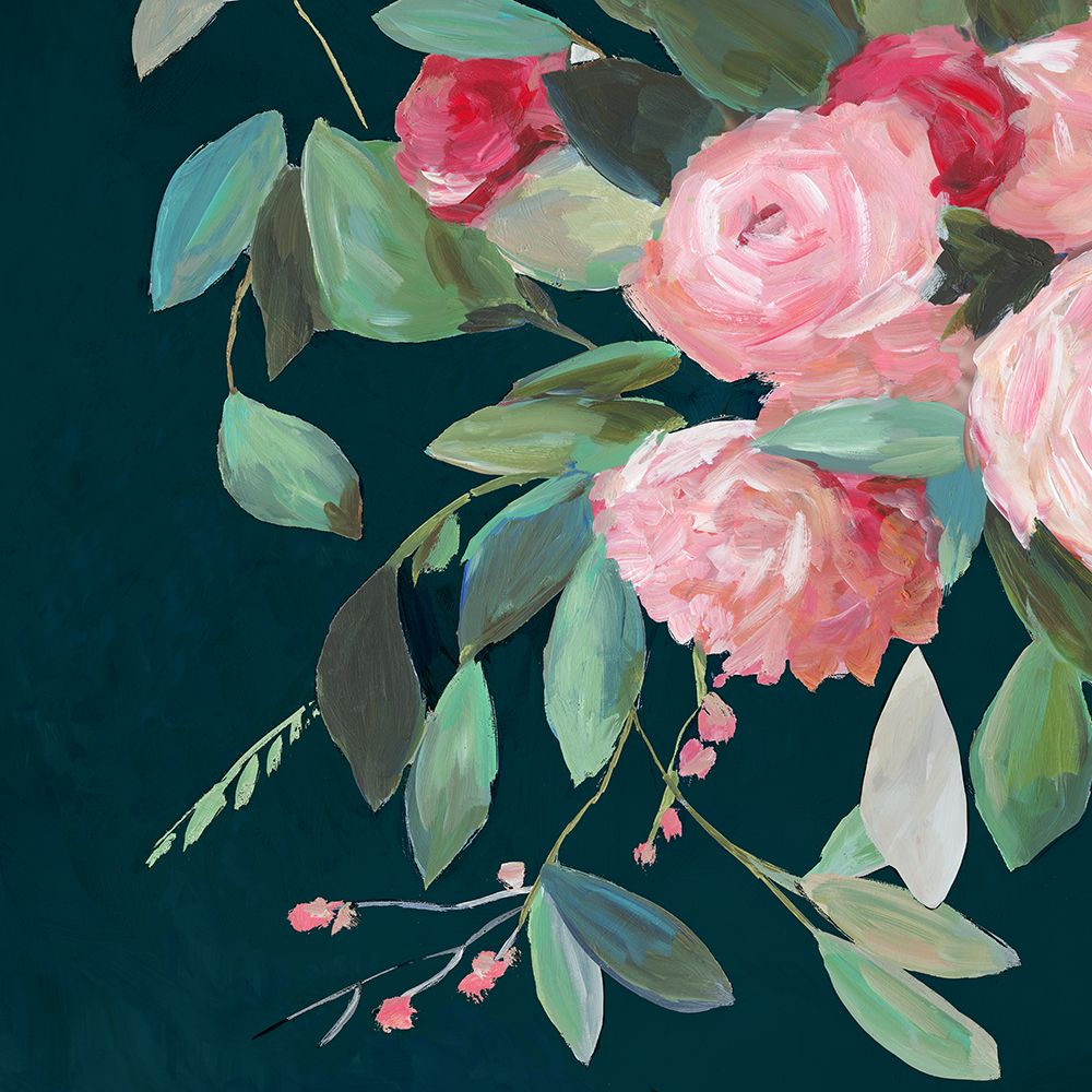 Blossoms on Deep Green Canvas I