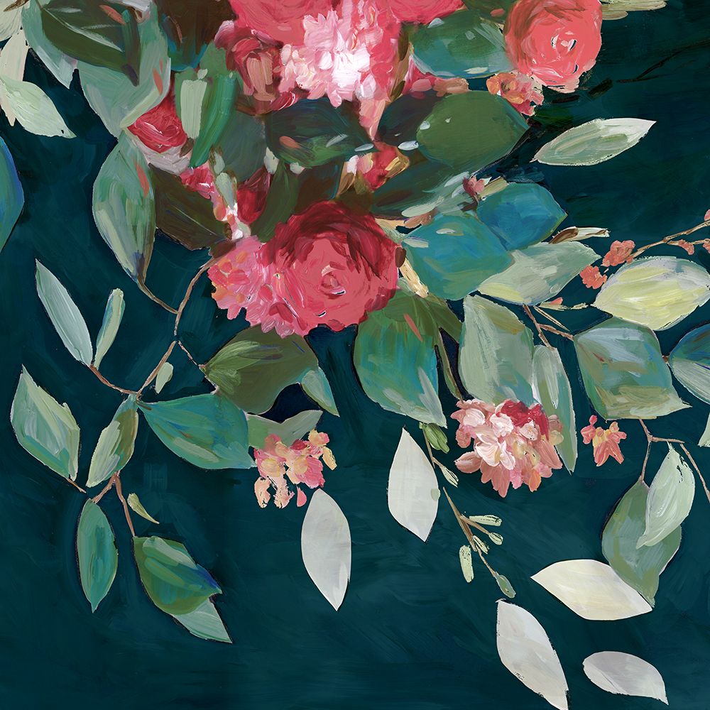 Blossoms on Deep Green Canvas II