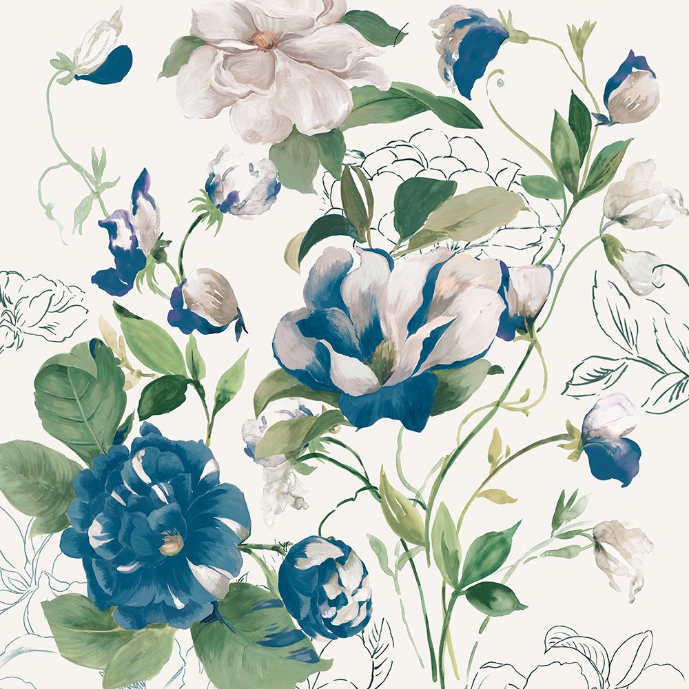 Blue Blossoms on White Canvas