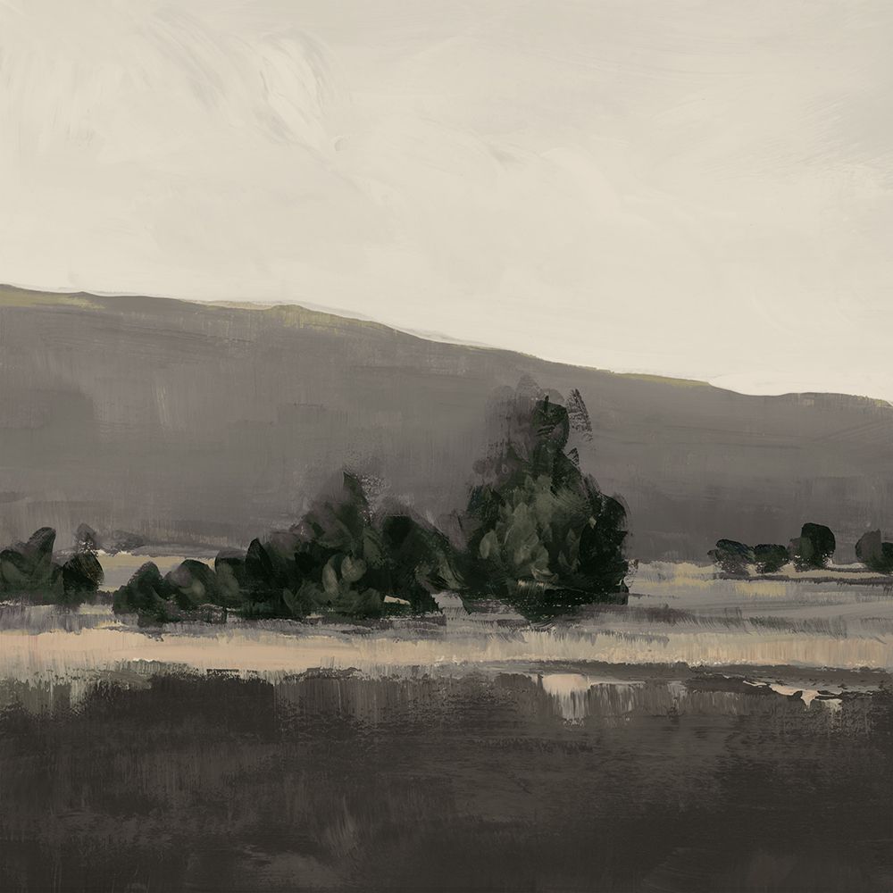 Misty Hillside with Dark Trees I