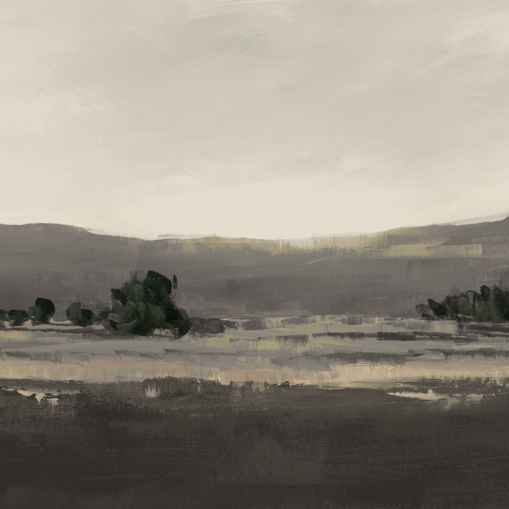 Misty Hillside with Dark Trees II