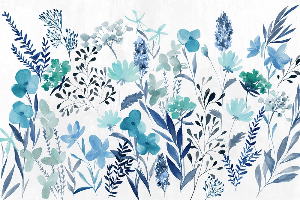 Blue Blossoms on White Canvas