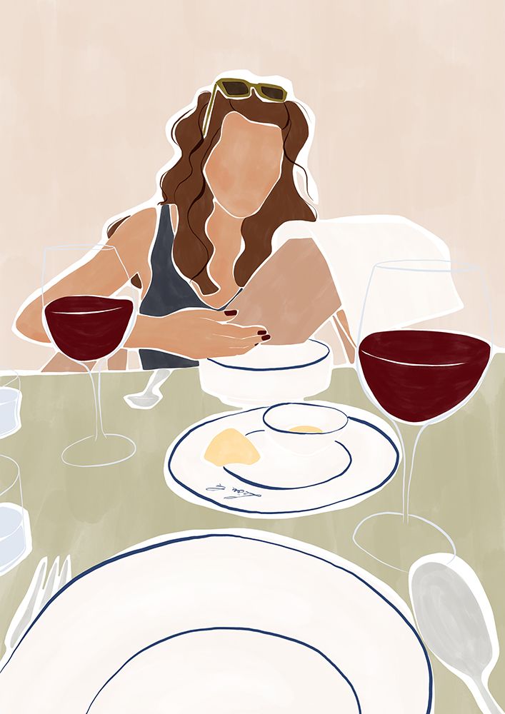 Woman Dining In a Restaurant Print By Ivy Green Illustrations