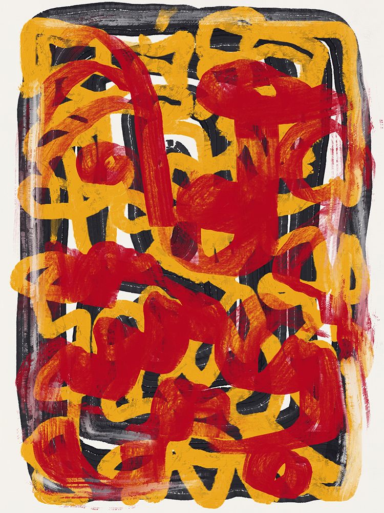 Yellow dotted line art abstract red overlay