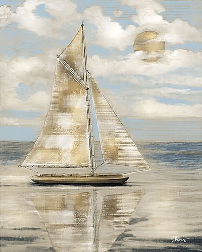Serene Sailboat I - Gold Coastal Print