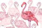 Flamingo Flock - White Art Print