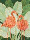 Martinique Flamingos Vertical - Green Palms Art Print