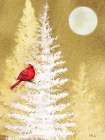 Winter Cardinal Moon Vertical - Gold Art Print