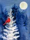 Winter Cardinal Moon Vertical Art Print