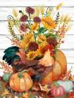 Autumn Floral Rooster Vertical - Wood Art Print