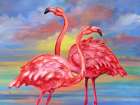 Rainbow Sunset Flamingos Horizontal Art Print