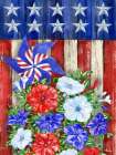 All American Flag and Petunias Vertical Art Print