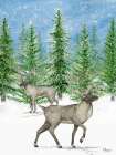 Snowy Reindeer Forest Vertical Art Print