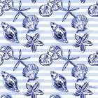 Brushstroke Shells Repeat - Indigo Art Print