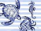 Brushstroke Sealife Horizontal - Indigo Art Print