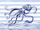 Brushstroke Octopus Horizontal - Indigo Art Print