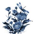Province Peonies and Dragonflies - Indigo Art Print