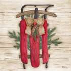 Crimson Sled and Greenery Vintage Print