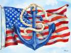 Patriotic Waving Flag and Anchor - Sky Art Print
