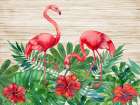 Hibiscus Palm Flamingos - Wood Art Print