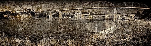 Bridge Poppies BW HDR Old Art Print