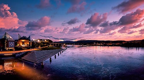 River Downtown at Night Panorama Reedit Landscape Print