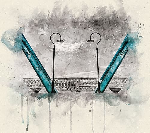 Walnut Love Mask Blue Rail Watercolor Landscape Print