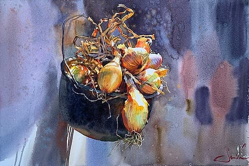 Onions in a basket Art Print