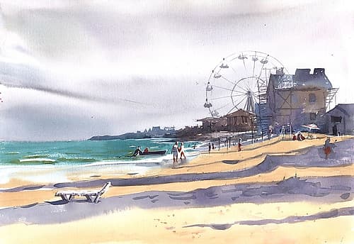Ferris wheel on the beach Art Print