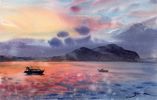 Red sunset on the sea Coastal Print