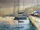 Yacht on the coast Art Print