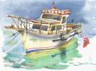 Yacht painting watercolor Art Print