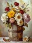 Bucket Of Flowers 2 Art Deco Print