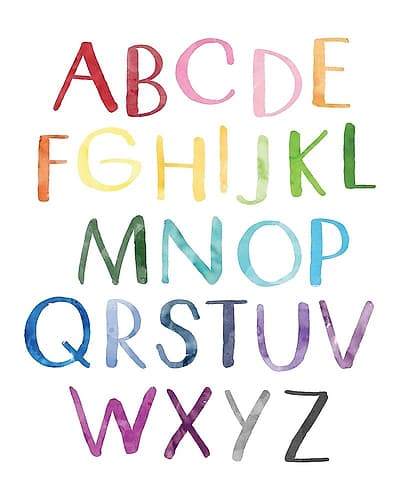 Watercolor Alphabet 1 Kids Print