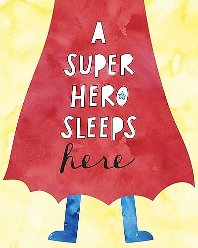 Super Hero Sleeps Here Kids Print