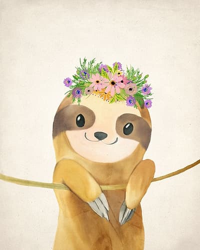 Floral Sloth 1 Art Print