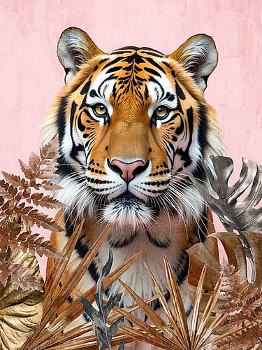 Pink Palm Tiger 2 Animals Print