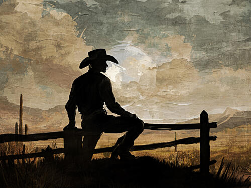 Cowboy Silhouette Sunset 1 Art Print