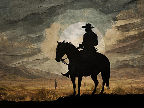 Cowboy Silhouette Sunset 2 Art Print