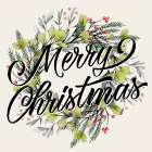 Merry Christmas Wreath Greens Art Print