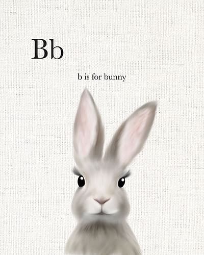 Woodland Bunny Linen Kids Print