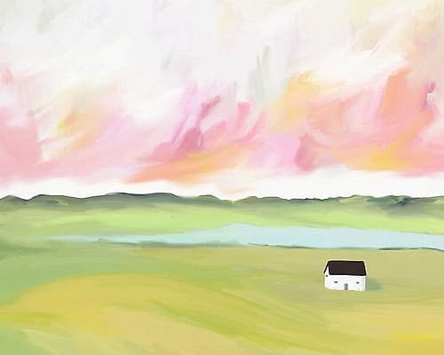 Farm House by The Lake Art Print