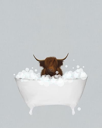 Highland Cow Blue Bath Kids Print