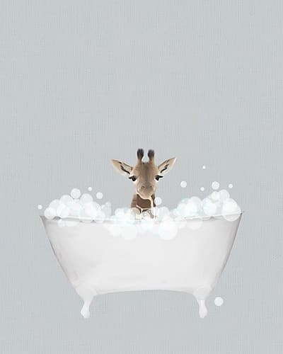Giraffe Blue Bath Art Print
