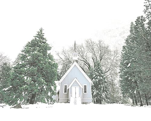 Little Blue Winter Church Art Print