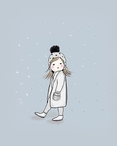 Girl Walking in Snow Kids Print