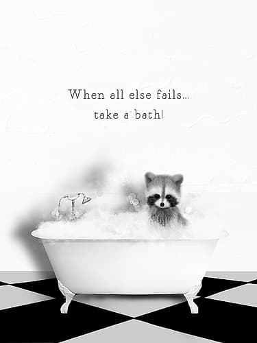 BW Raccoon Bath Art Print