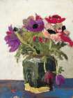 Bright Vintage Florals Green Vase Art Print