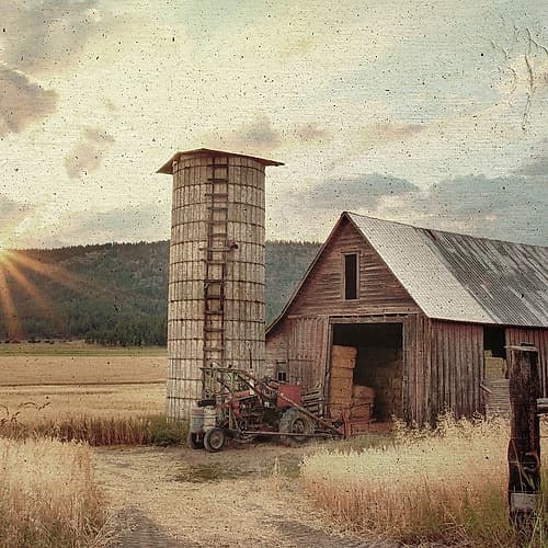 Textured Barn And Sunset Art Print